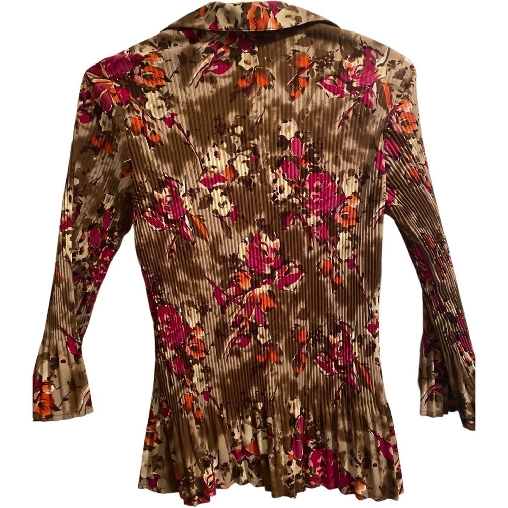 Christopher & Banks Floral Blouse Womens Small Taupe & Hot Pink Professional - Picture 3 of 12